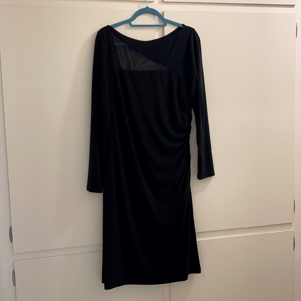 Black long sleeve dress mesh cutout at chest